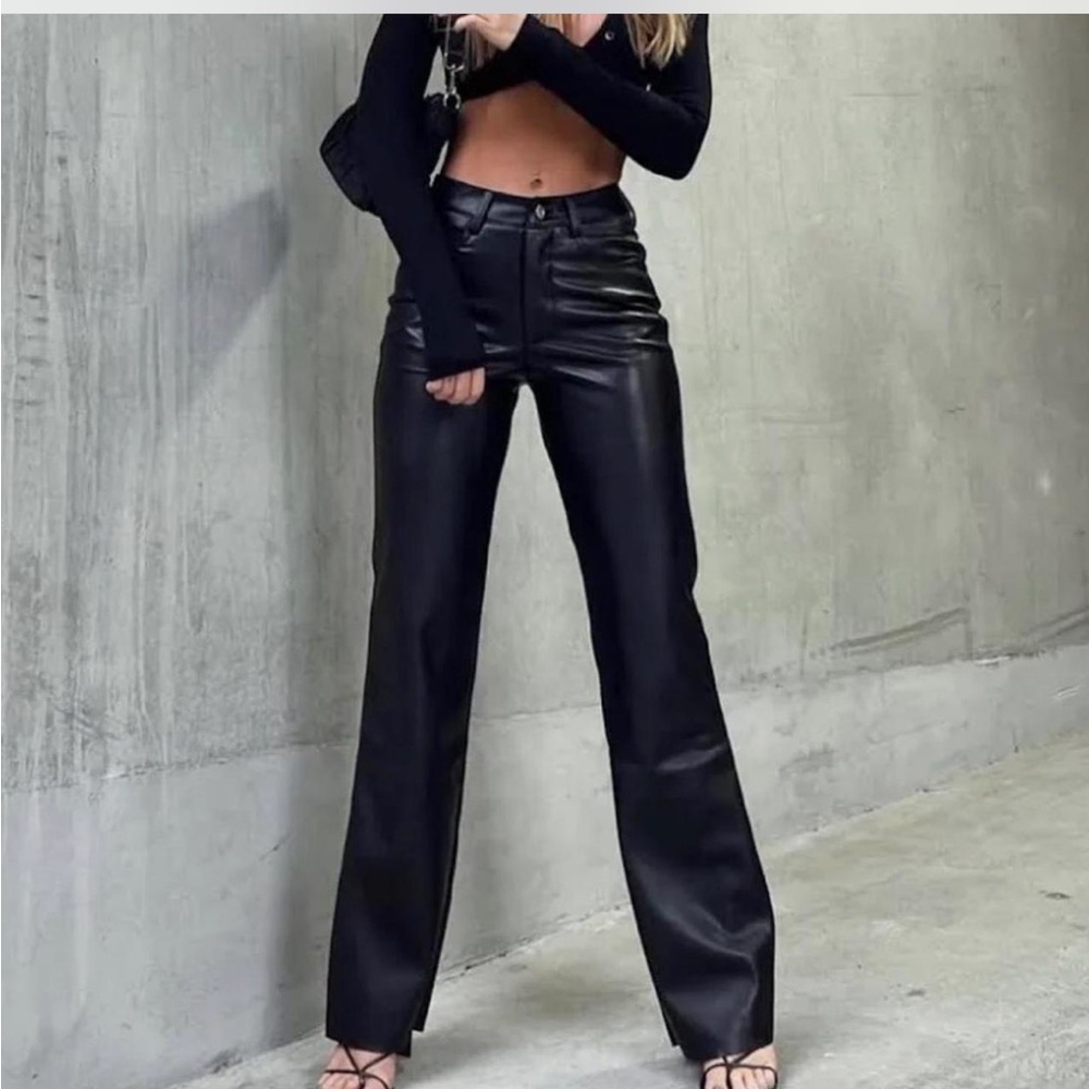 High-Waisted Black Faux Leather pants whitefox boutique XS